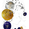 La Lune Aux Étoiles de la série picturale «Ad Astra» tableau moderne réalisés à la peinture acrylique sur papier coton Fabriano 350gr par Alessandra Viotti-Gilabert, artiste peintre Contemporain.