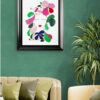 Mise en scéne de l'œuvre originale certifiée pièce unique Amazonie. Peinture Acrylique avec pigments irisés or et argent. C'est un tableau moderne avec des couleurs vives rose, vert, or et Argent.