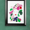 Mise en scéne de l'œuvre originale certifiée pièce unique Amazonie. Peinture Acrylique avec pigments irisés or et argent. C'est un tableau moderne avec des couleurs vives rose, vert, or et Argent.