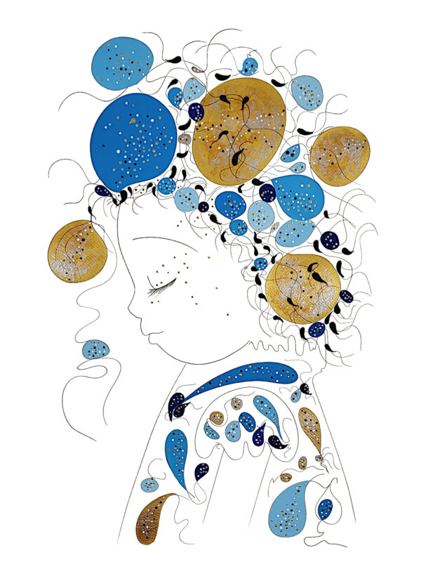 Sole fait partie des tableaux modernes de la série picturale Ad Astra. Dessin et Peinture avec pigments irisés or et argent sur papier coton 50% 360gr Fabriano. Dimensions 70x50. Création de l'artiste peintre contemporain Alessandra Vioti-Gilabert
