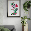 Mise en scéne de l'œuvre originale certifiée pièce unique Flower Star. Peinture Acrylique avec pigments irisés or et argent. C'est un tableau moderne avec des couleurs vives bleu foncé, or et Argent.