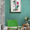 Mise en scéne de l'œuvre originale certifiée pièce unique Flower Star. Peinture Acrylique avec pigments irisés or et argent. C'est un tableau moderne avec des couleurs vives bleu foncé, or et Argent.
