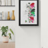 Mise en scéne de l'œuvre originale certifiée pièce unique Forest Wind. Peinture Acrylique avec pigments irisés or et argent. C'est un tableau moderne avec des couleurs vives bleu foncé, or et Argent.