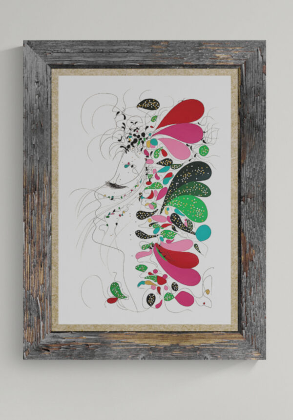 Mise en scéne de l'œuvre originale certifiée pièce unique Forest Wind. Peinture Acrylique avec pigments irisés or et argent. C'est un tableau moderne avec des couleurs vives bleu foncé, or et Argent.