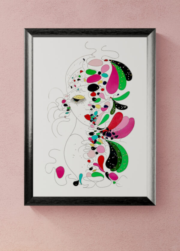Mise en scéne de l'œuvre originale certifiée pièce unique Anni Ruggenti. Peinture Acrylique avec pigments irisés or et argent. C'est un tableau moderne avec des couleurs vives bleu foncé, or et Argent.