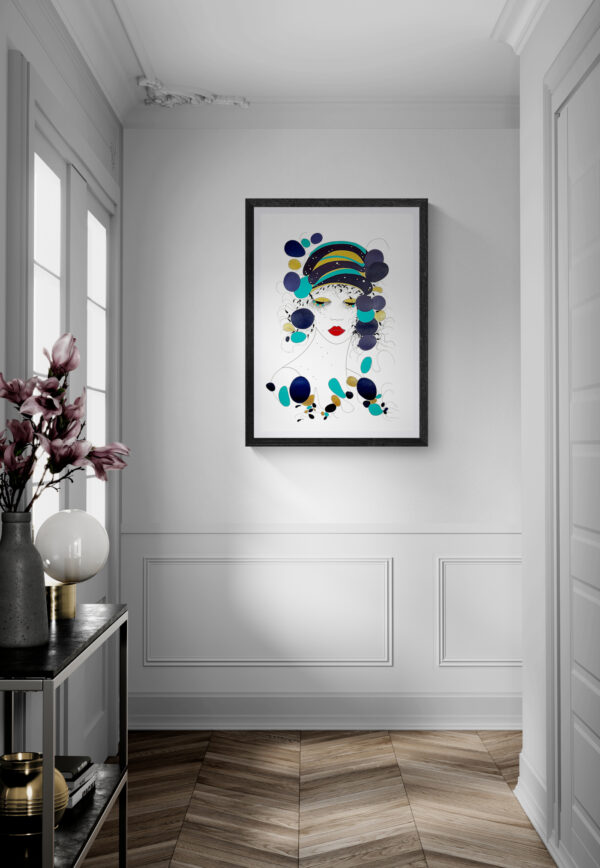 Mise en scéne de l'œuvre d'art Acqua Viva de la série picturale Acqua qui fait partie de la collection des tableaux modernes de l'artiste peintre Contemporain Alessandra Viotti-Gilabert.