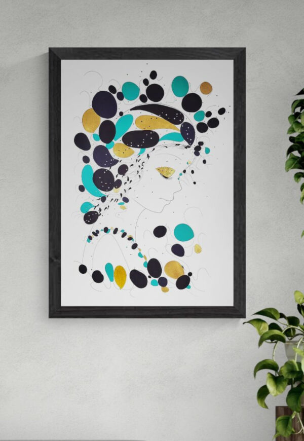 Mise en scéne de l'œuvre d'art Acqua de la série picturale Acqua qui fait partie de la collection des tableaux modernes de l'artiste peintre international Alessandra Viotti-Gilabert.
