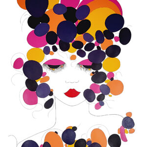Une œuvre originale certifiée pièce unique POP Poésie. Création de l'artiste peintre contemporain Alessandra Viotti-Gilabert. C'est un tableau moderne aux couleurs vives avec des nuances d'orange, du bleu foncé, du noir et du rouge.