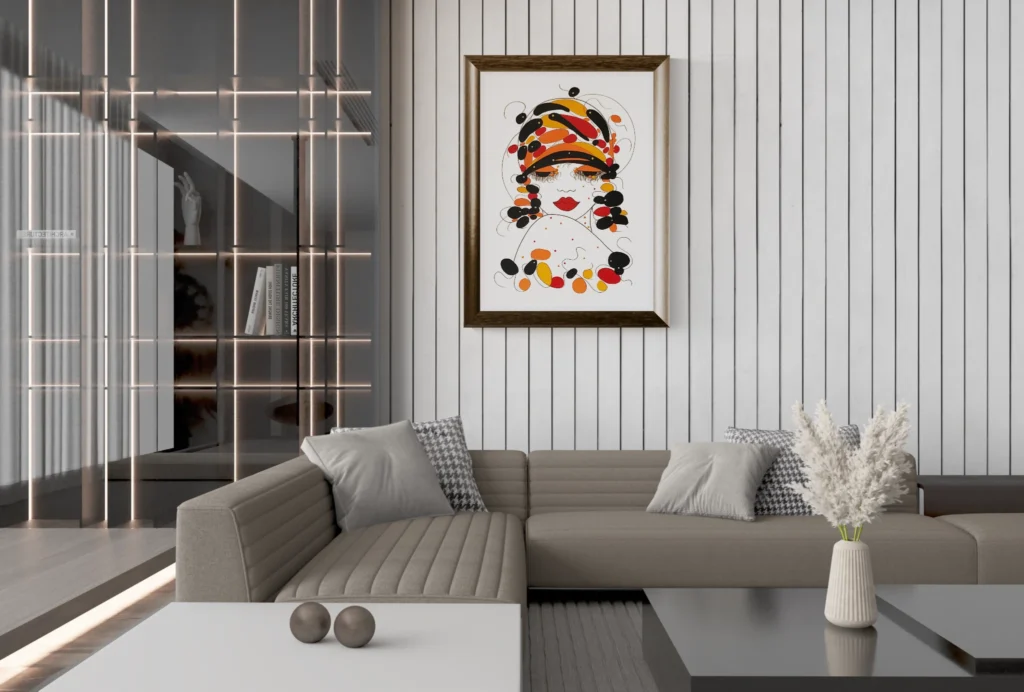 Mise en scène du tableau moderne pièce unique "Point de Vues".