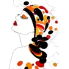 Tableau Moderne de l'Artiste Alessandra Viotti-Gilabert. Il s'agit d'un profil stylisé d'une femme aux yeux clos, portant une coiffe ornée de formes abstraites rouges, orange et noires.